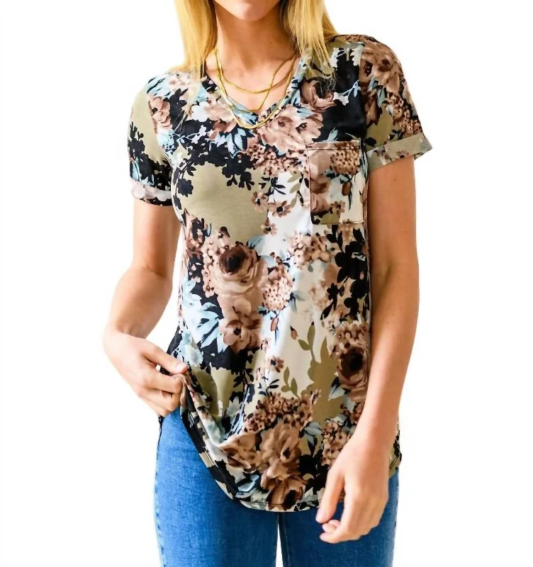 Baskets Of Flowers Floral Tee In Olive