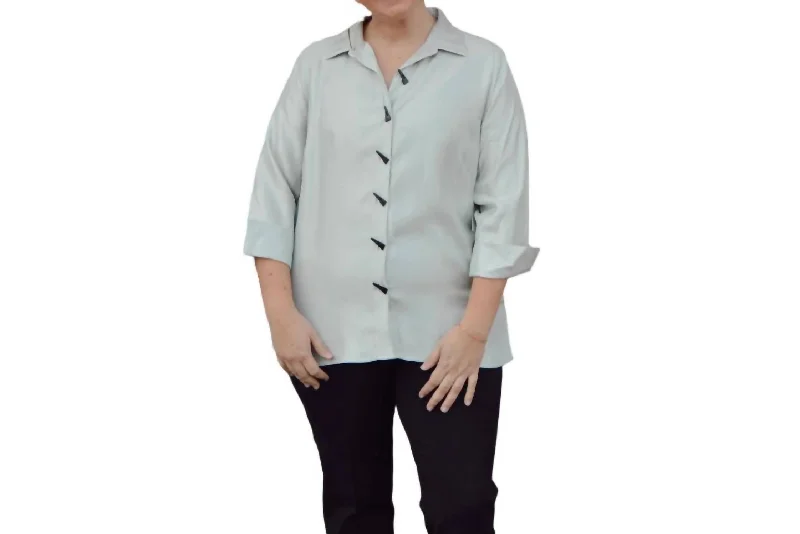 Button Front High Low Shirt In Light Grey