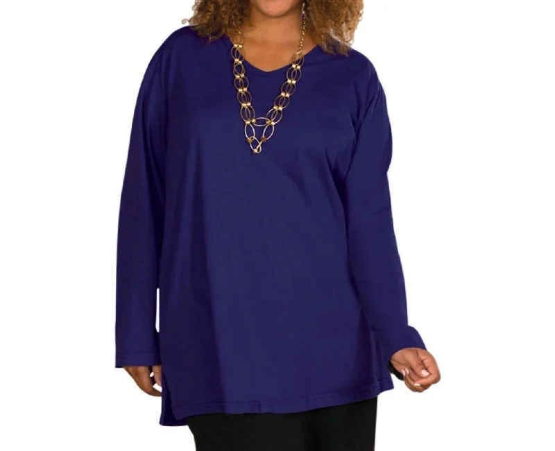 Jersey Long Sleeve V-Neck Tee - Plus In Blueberry