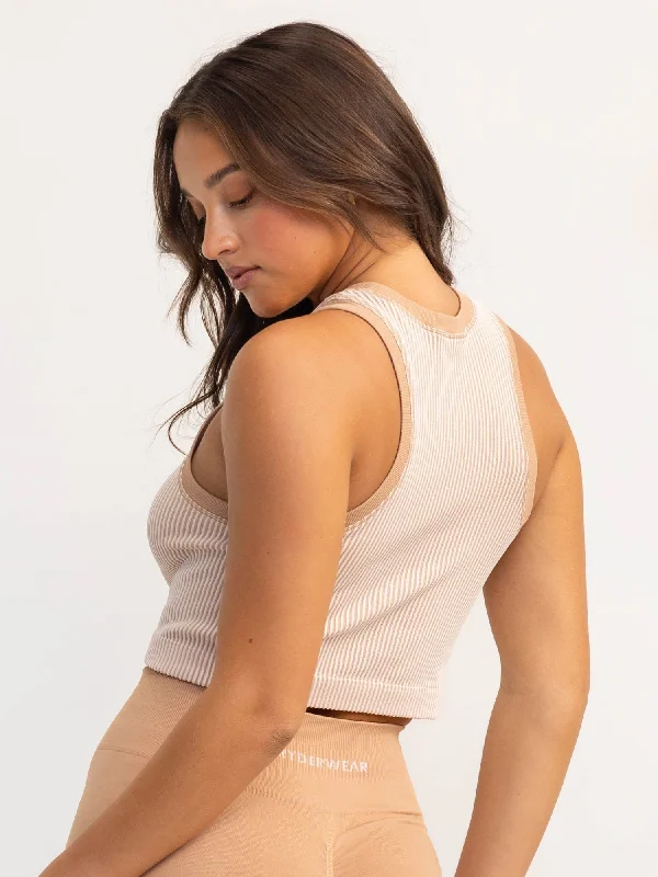 Lift 2.0 Rib Seamless Tank - Tan/White