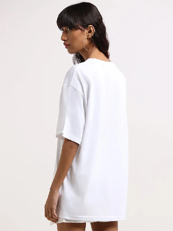 Nuon White Cotton Over-Sized T-Shirt