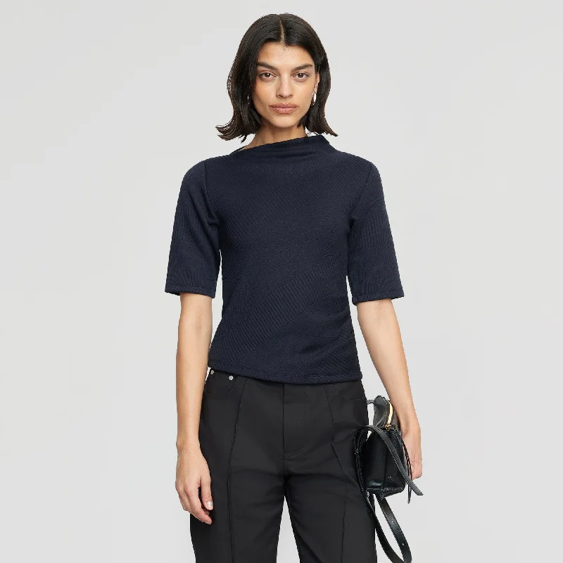 Pauline Ribbed Asymmetric-Neck Top