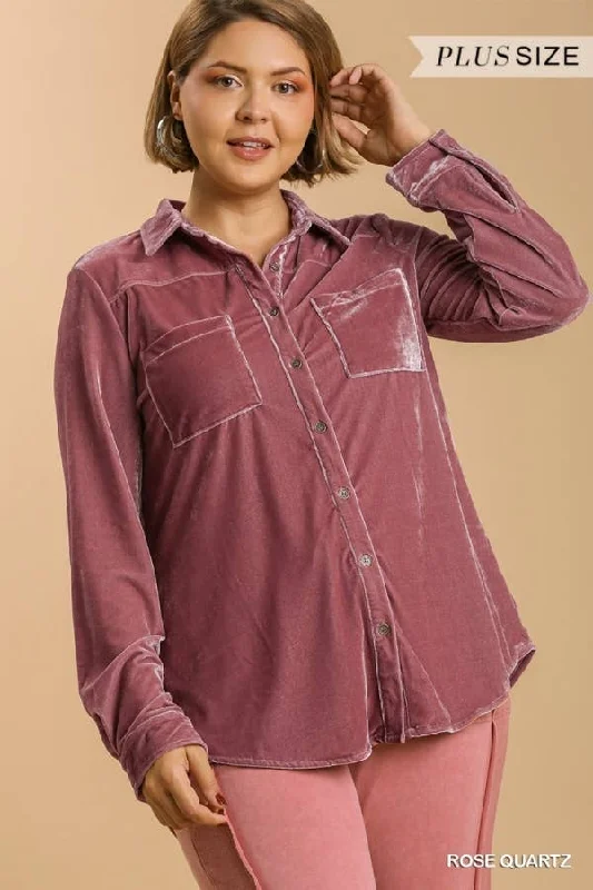 Curvy Velvet Button Up Shirt