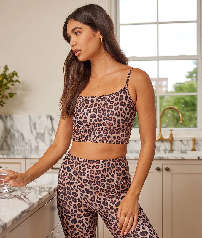 The Midi Sports Bra Tank Top - Terracotta Leopard