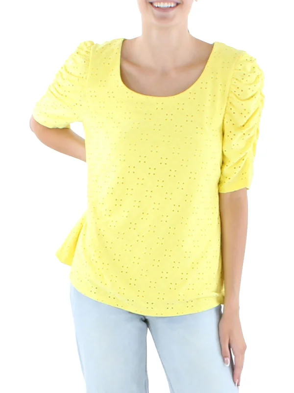 Womens Eyelet Puff Sleeve T-Shirt